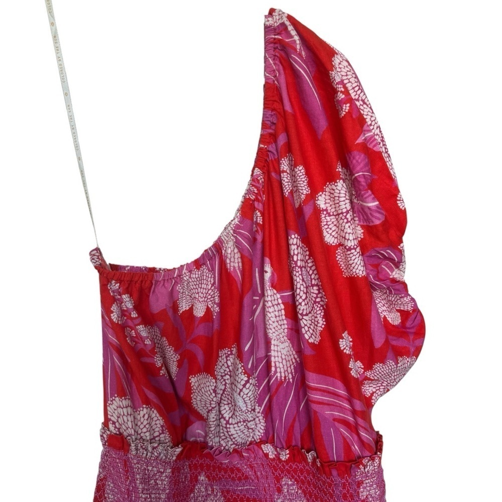 Farm Rio Women's L Red & Pink Dewdrop Floral One-Shoulder Dress Party/Cocktail - Picture 7 of 10